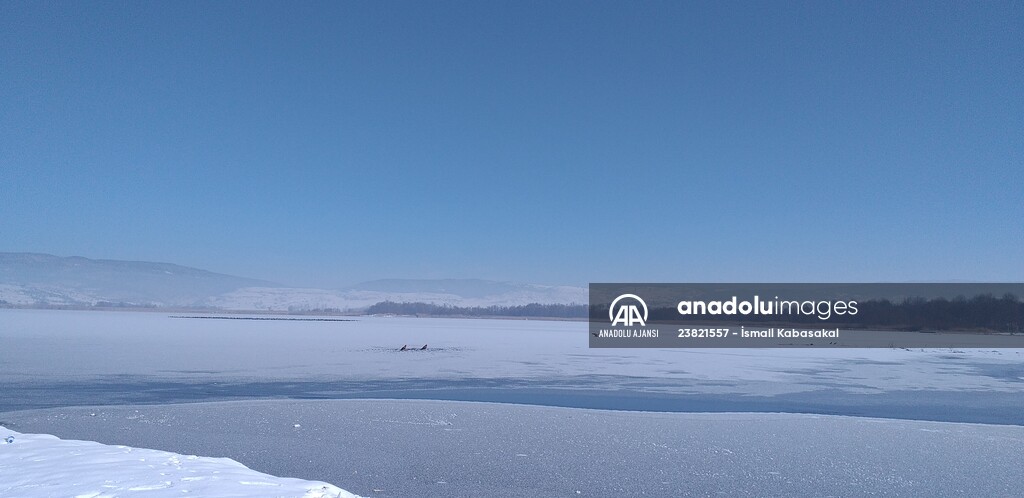 Bolu'da aşırı soğuk yüzünden çeşmeler dondu, Yeniçağa Gölü buz tuttu