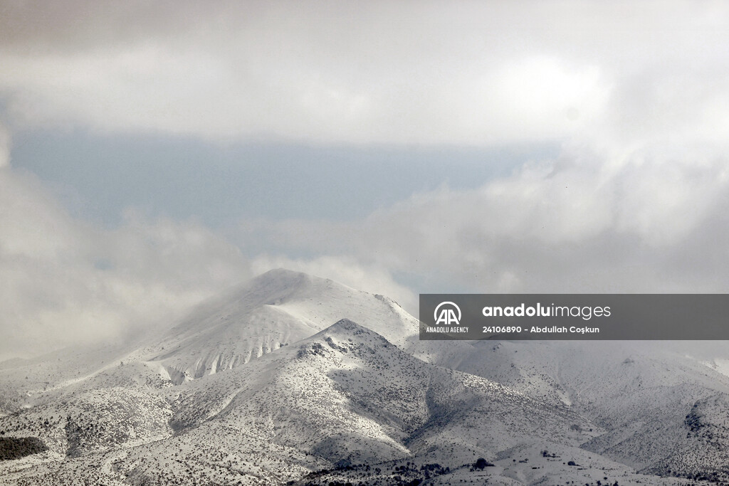 Snow covered Mount Anamas of Turkey's Konya