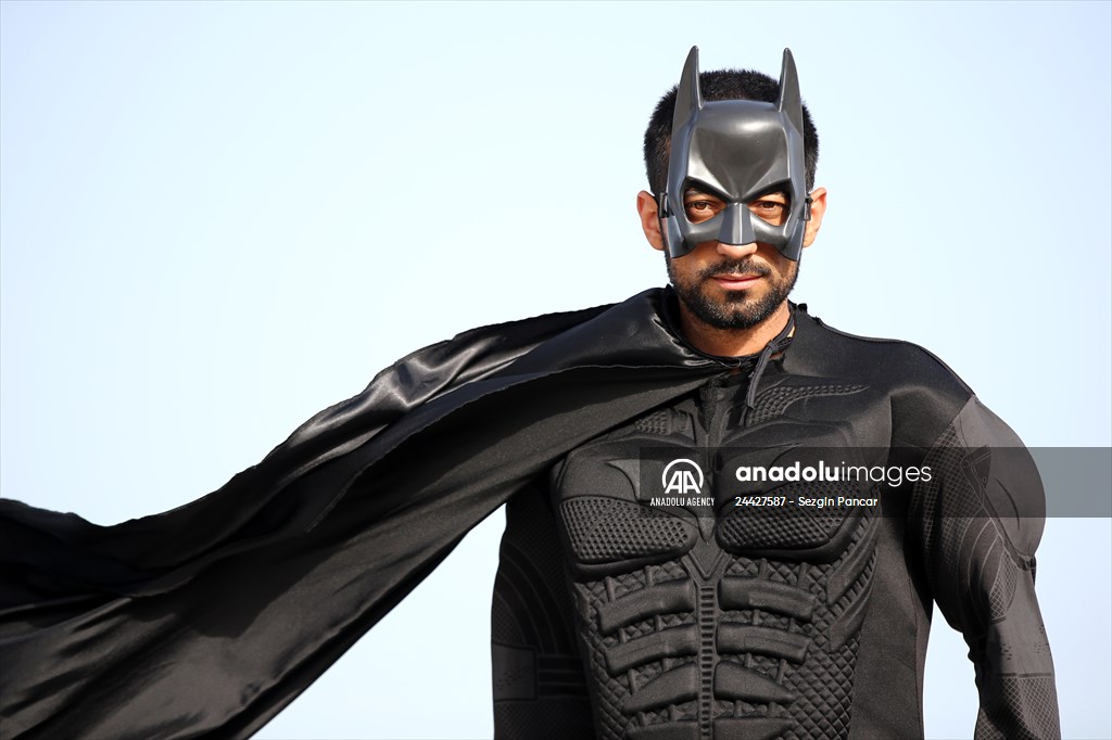 "Batman" costumed taxi driver in Turkey's Mersin