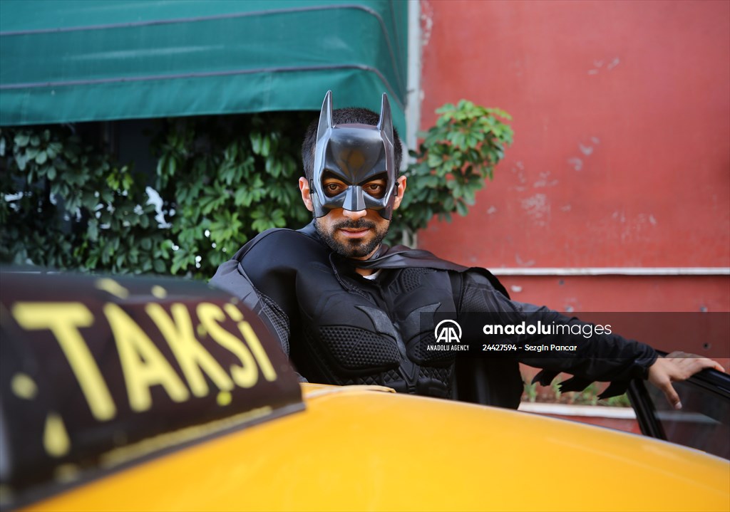 "Batman" costumed taxi driver in Turkey's Mersin