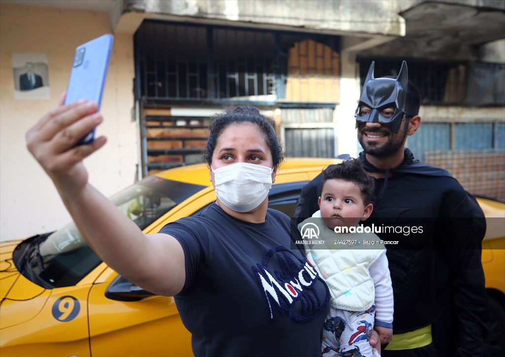 "Batman" costumed taxi driver in Turkey's Mersin