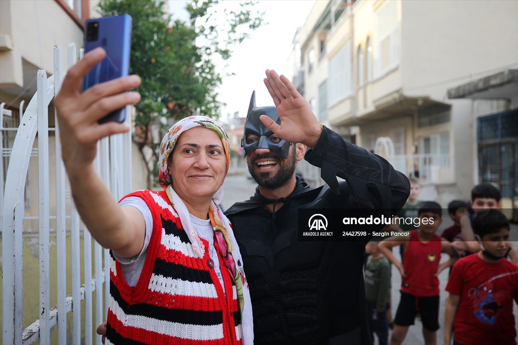 "Batman" costumed taxi driver in Turkey's Mersin