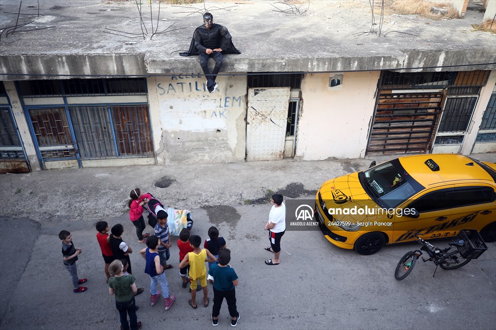 "Batman" costumed taxi driver in Turkey's Mersin