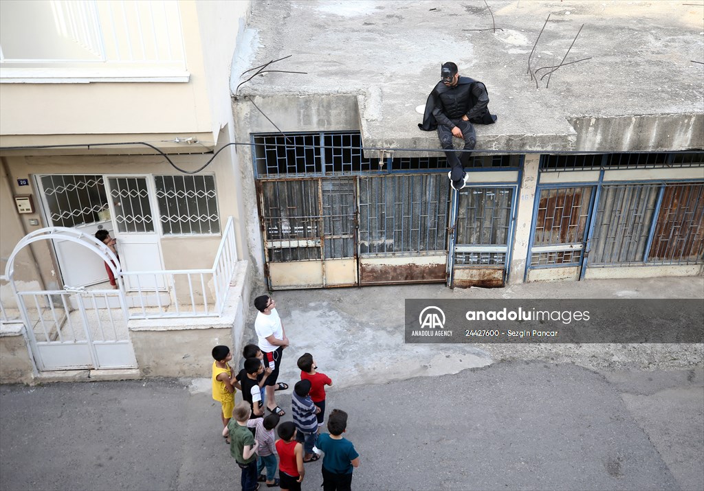 "Batman" costumed taxi driver in Turkey's Mersin