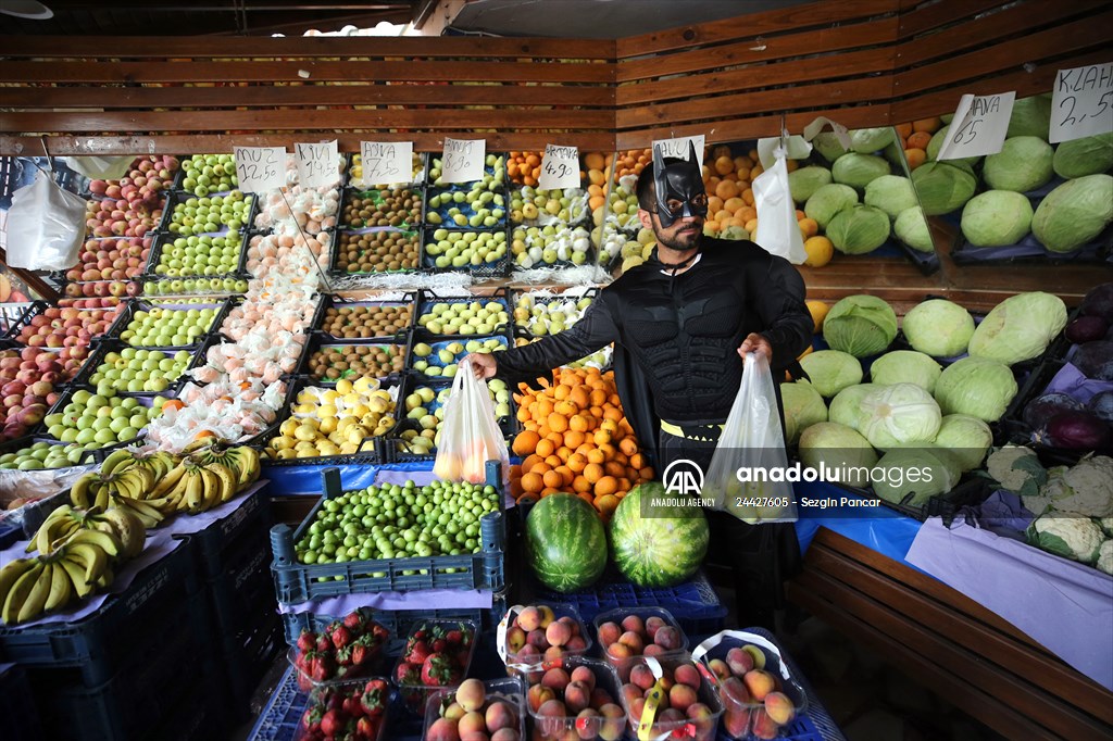 "Batman" costumed taxi driver in Turkey's Mersin