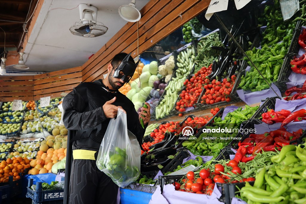 "Batman" costumed taxi driver in Turkey's Mersin