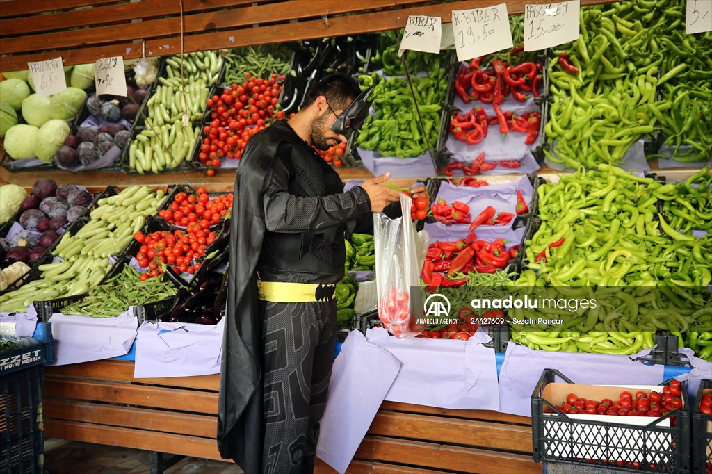 "Batman" costumed taxi driver in Turkey's Mersin