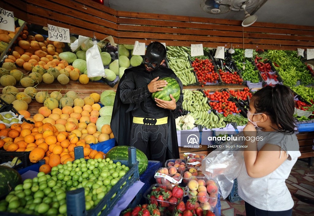 "Batman" costumed taxi driver in Turkey's Mersin