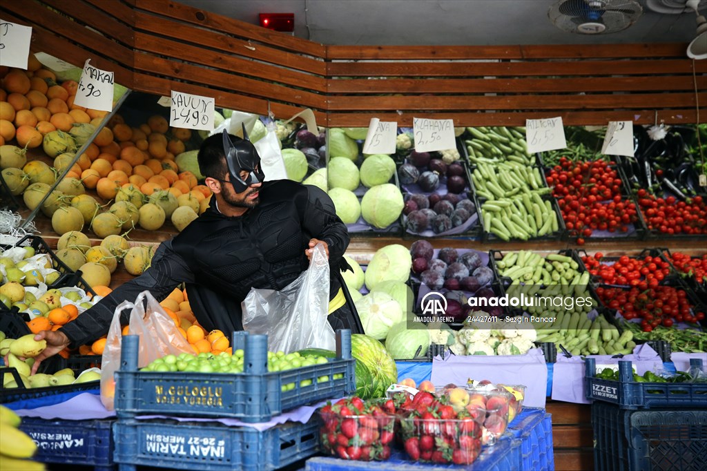 "Batman" costumed taxi driver in Turkey's Mersin