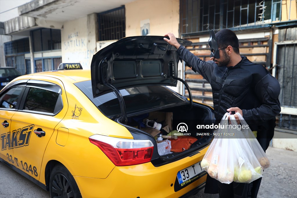 "Batman" costumed taxi driver in Turkey's Mersin