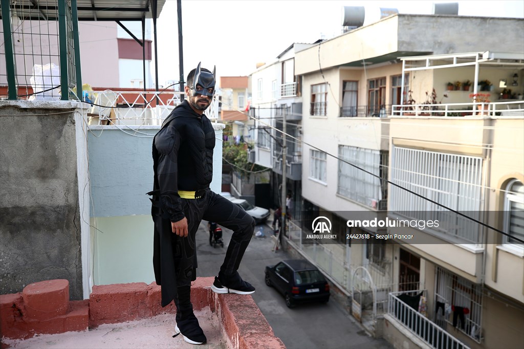"Batman" costumed taxi driver in Turkey's Mersin