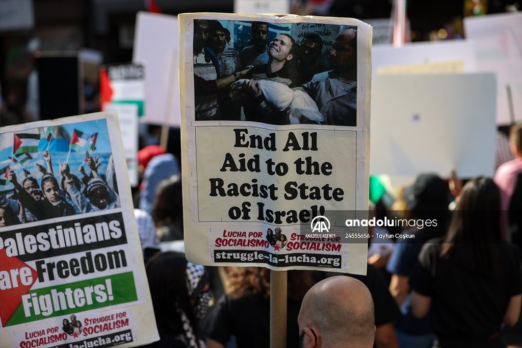 Free Palestine demonstrators gathered in NYC