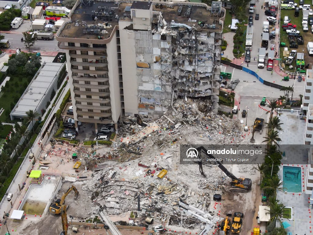 Aerial views aftermath of the Surfside Collapse in Florida