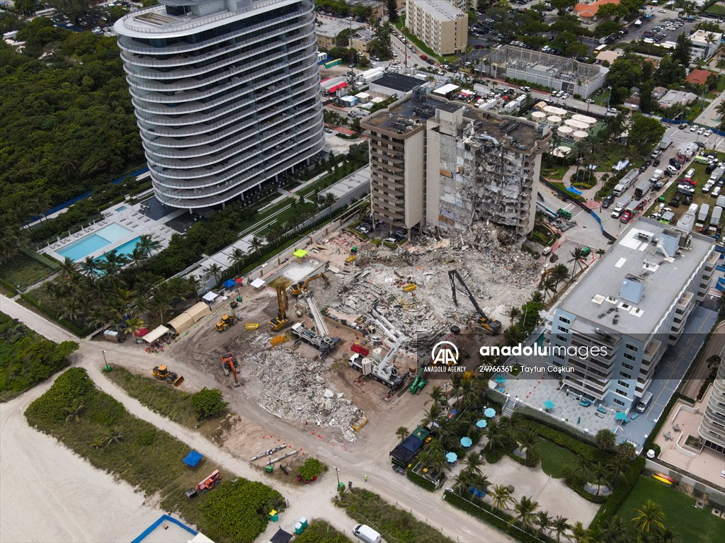 Aerial views aftermath of the Surfside Collapse in Florida