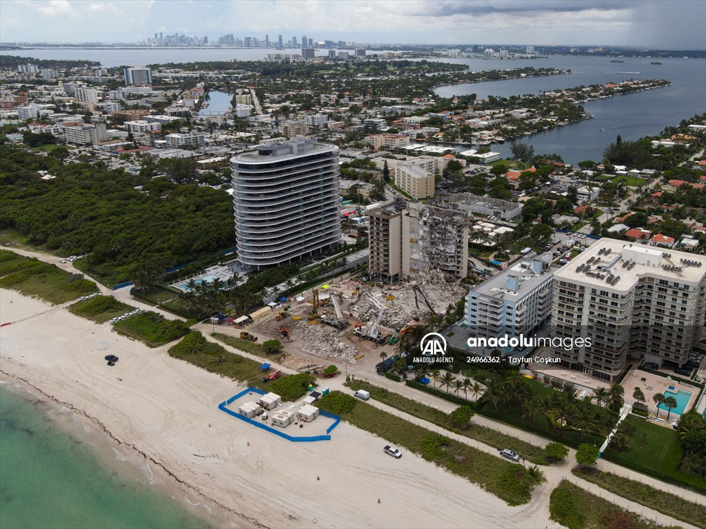 Aerial views aftermath of the Surfside Collapse in Florida