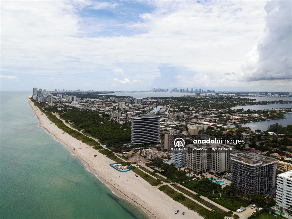 Aerial views aftermath of the Surfside Collapse in Florida
