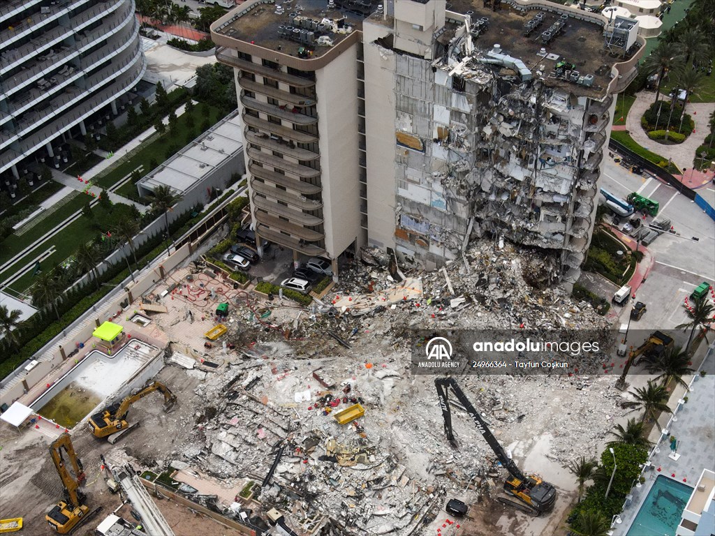 Aerial views aftermath of the Surfside Collapse in Florida