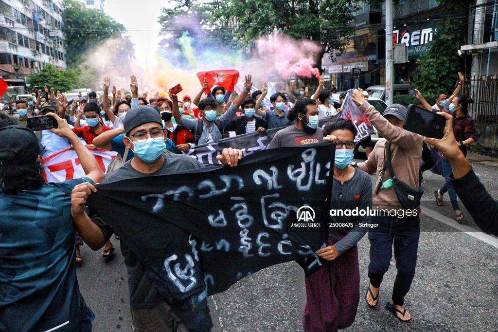 Protest against the military coup and anniversary of 1962 student protests in Myanmar