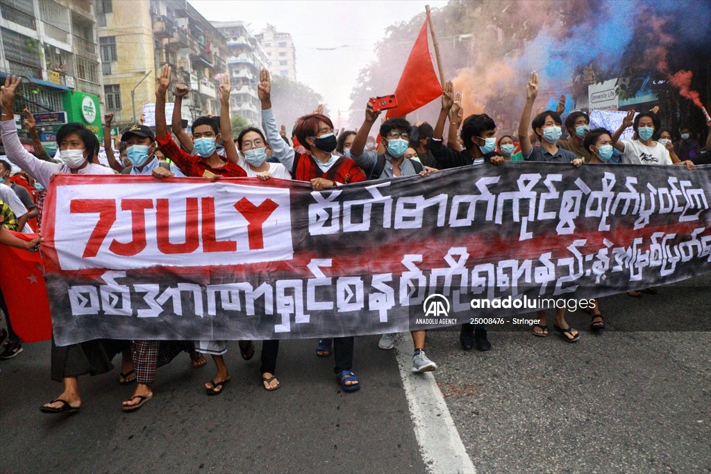 Protest against the military coup and anniversary of 1962 student protests in Myanmar