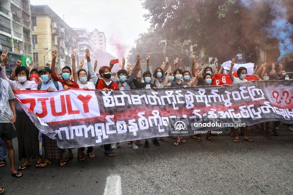 Protest against the military coup and anniversary of 1962 student protests in Myanmar