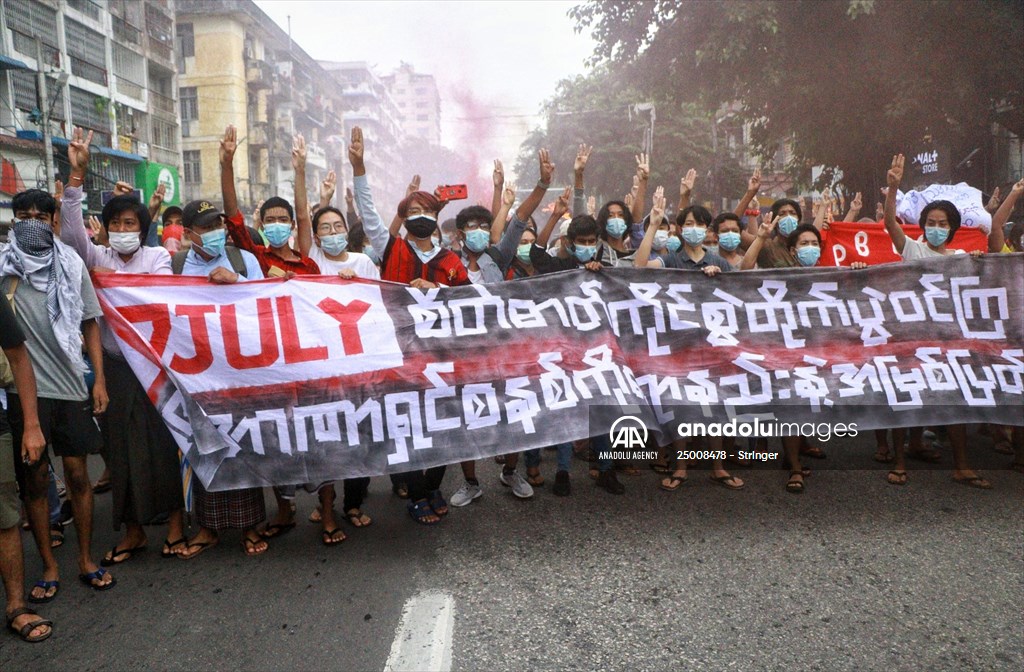 Protest against the military coup and anniversary of 1962 student protests in Myanmar