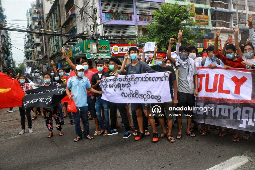 Protest against the military coup and anniversary of 1962 student protests in Myanmar