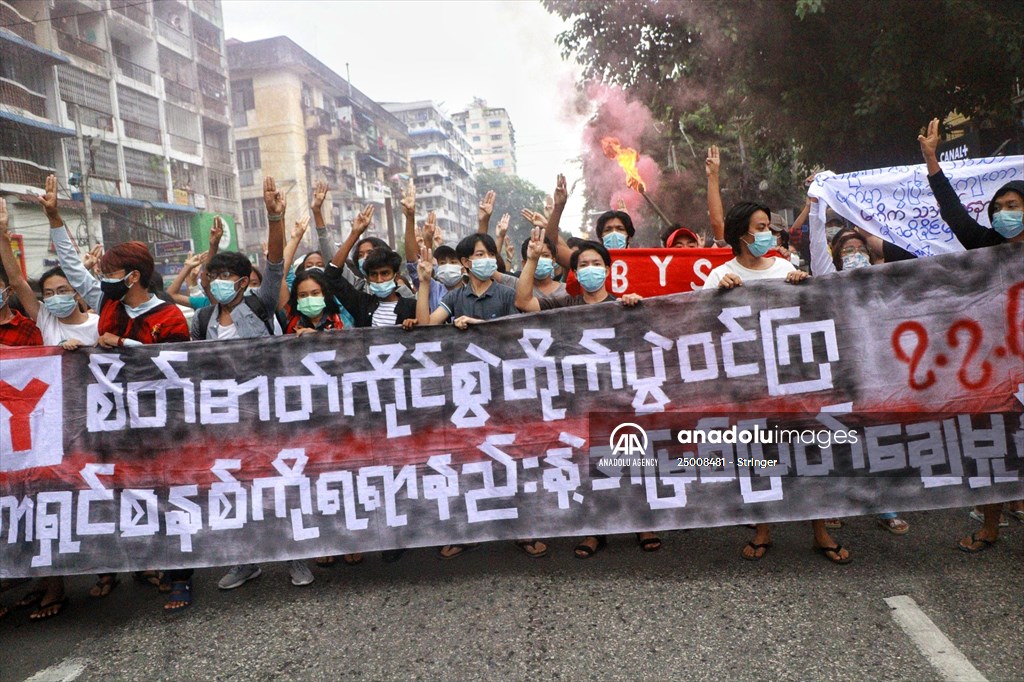 Protest against the military coup and anniversary of 1962 student protests in Myanmar