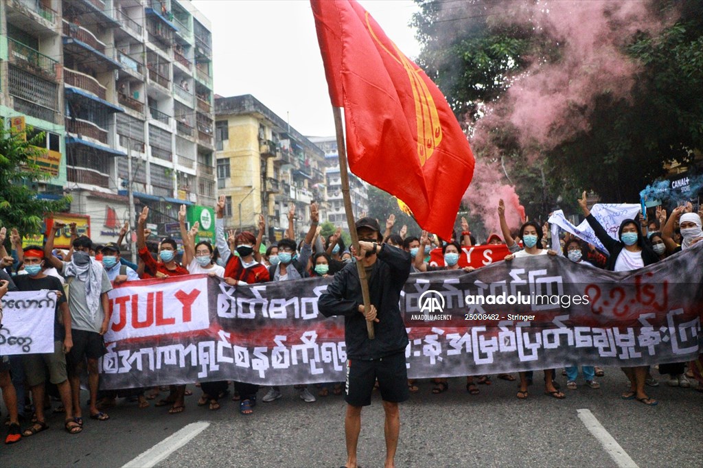 Protest against the military coup and anniversary of 1962 student protests in Myanmar