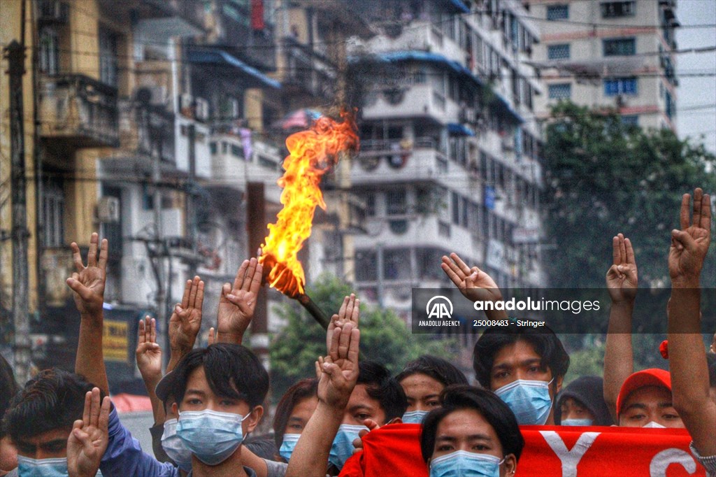 Protest against the military coup and anniversary of 1962 student protests in Myanmar