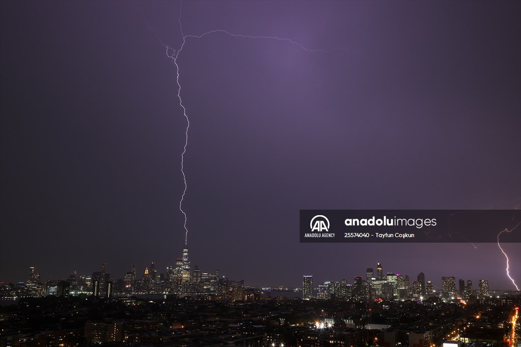 Lightning strikes over the Freedom Tower in NYC