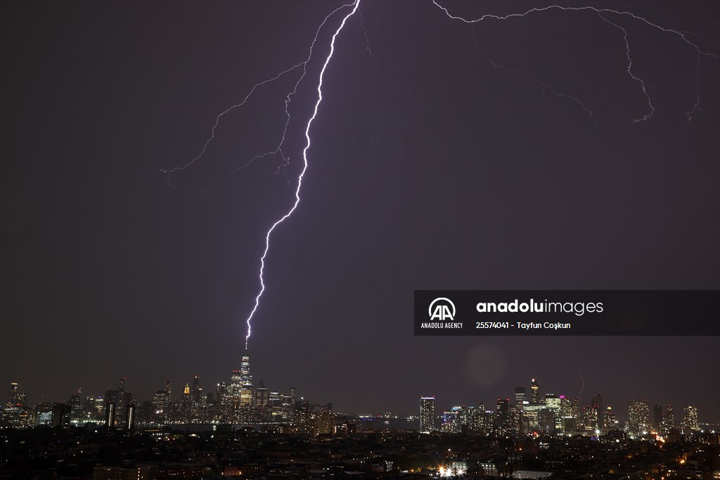Lightning strikes over the Freedom Tower in NYC