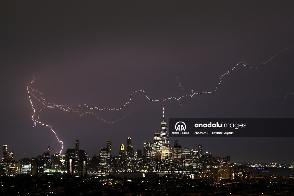 Lightning strikes over the Freedom Tower in NYC