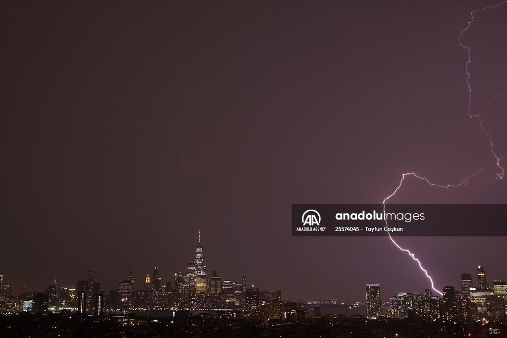 Lightning strikes over the Freedom Tower in NYC