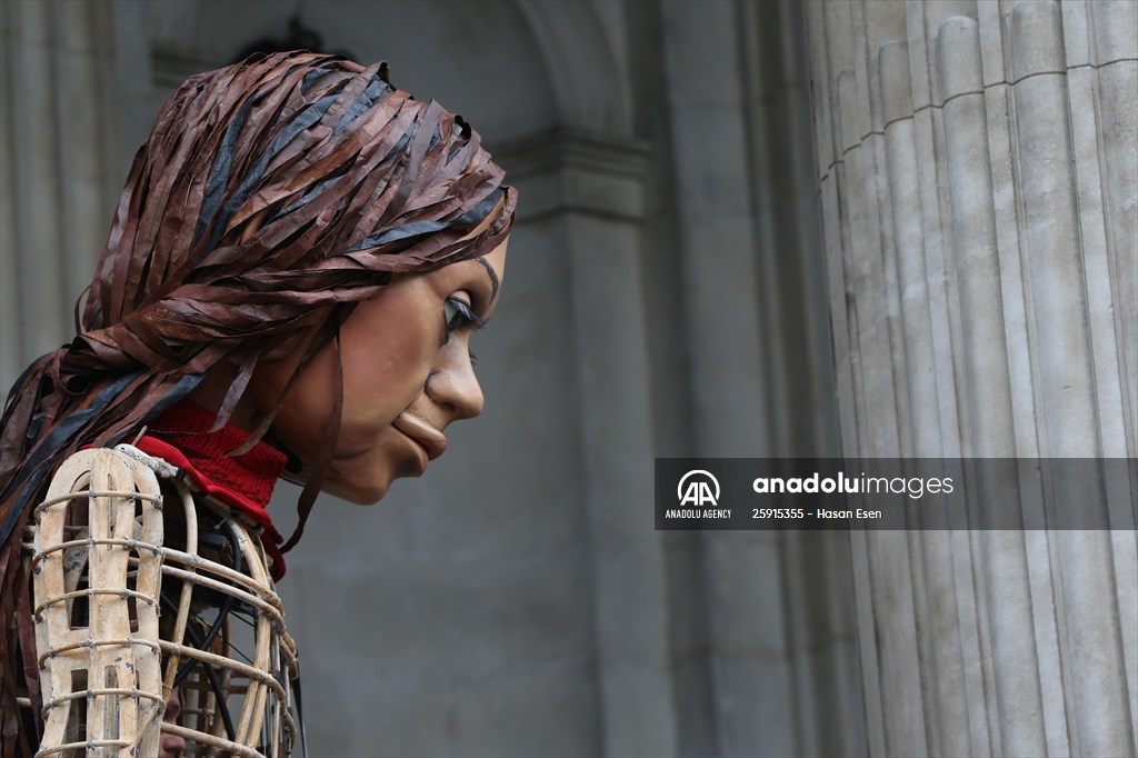 Little Amal, symbol of child refugees, reaches London