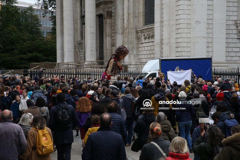 Little Amal, symbol of child refugees, reaches London