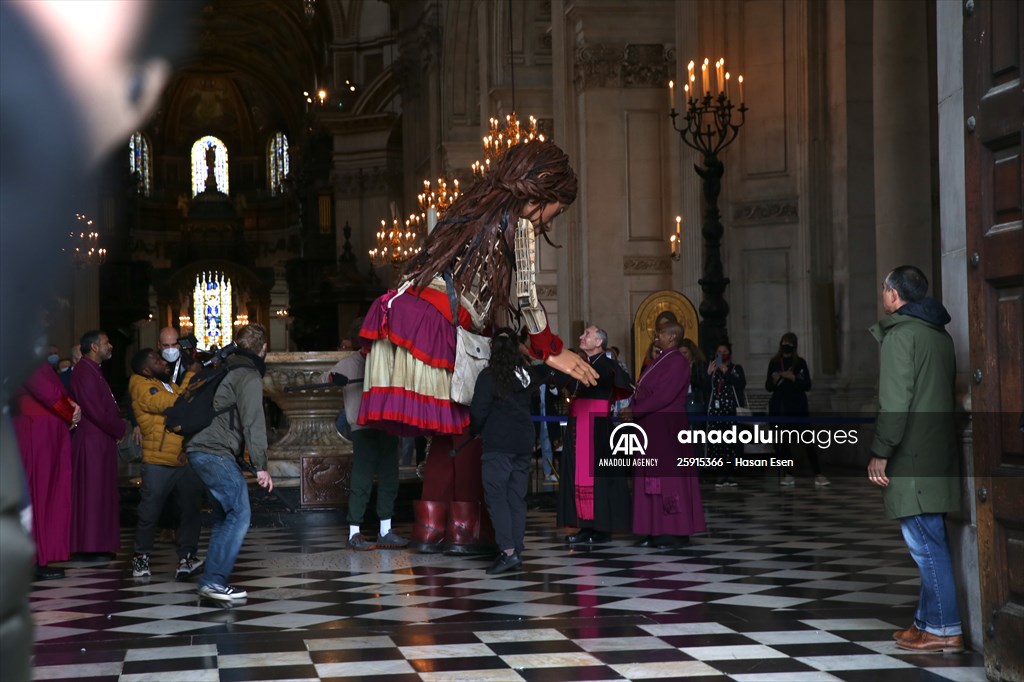 Little Amal, symbol of child refugees, reaches London