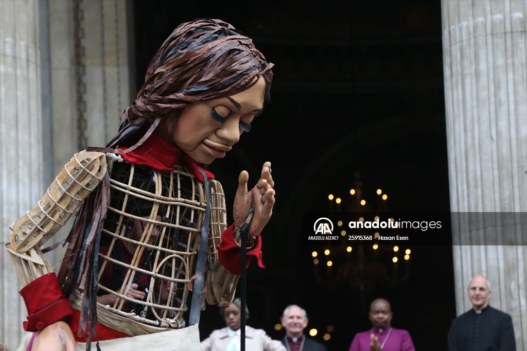 Little Amal, symbol of child refugees, reaches London