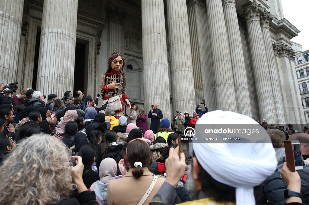 Little Amal, symbol of child refugees, reaches London