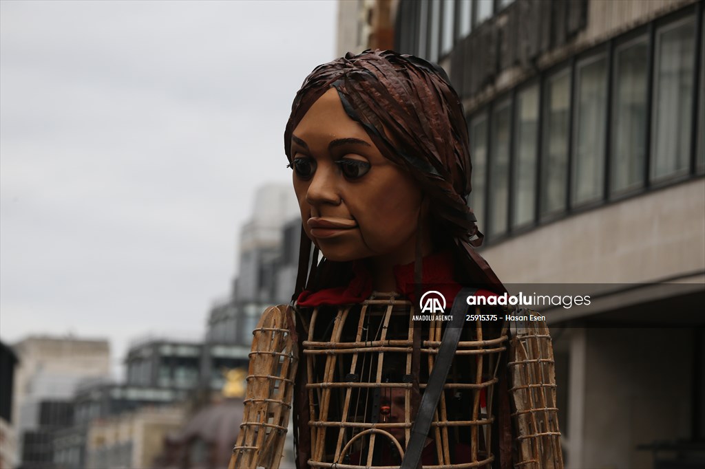 Little Amal, symbol of child refugees, reaches London