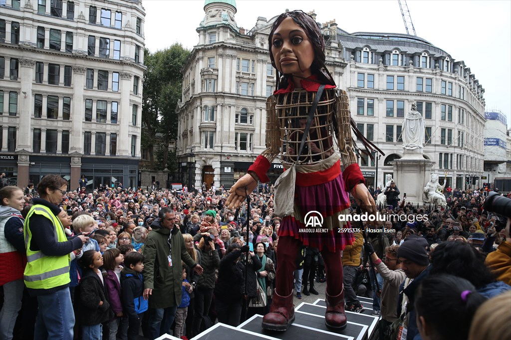 Little Amal, symbol of child refugees, reaches London