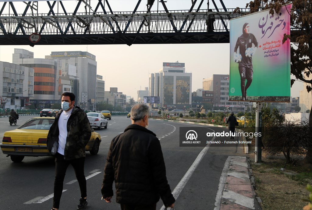 Posters of Iranian goalkeeper Zohreh Koudaei in Tehran