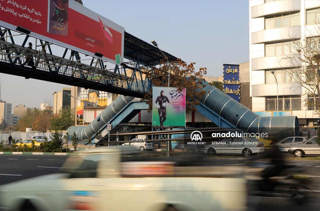 Posters of Iranian goalkeeper Zohreh Koudaei in Tehran