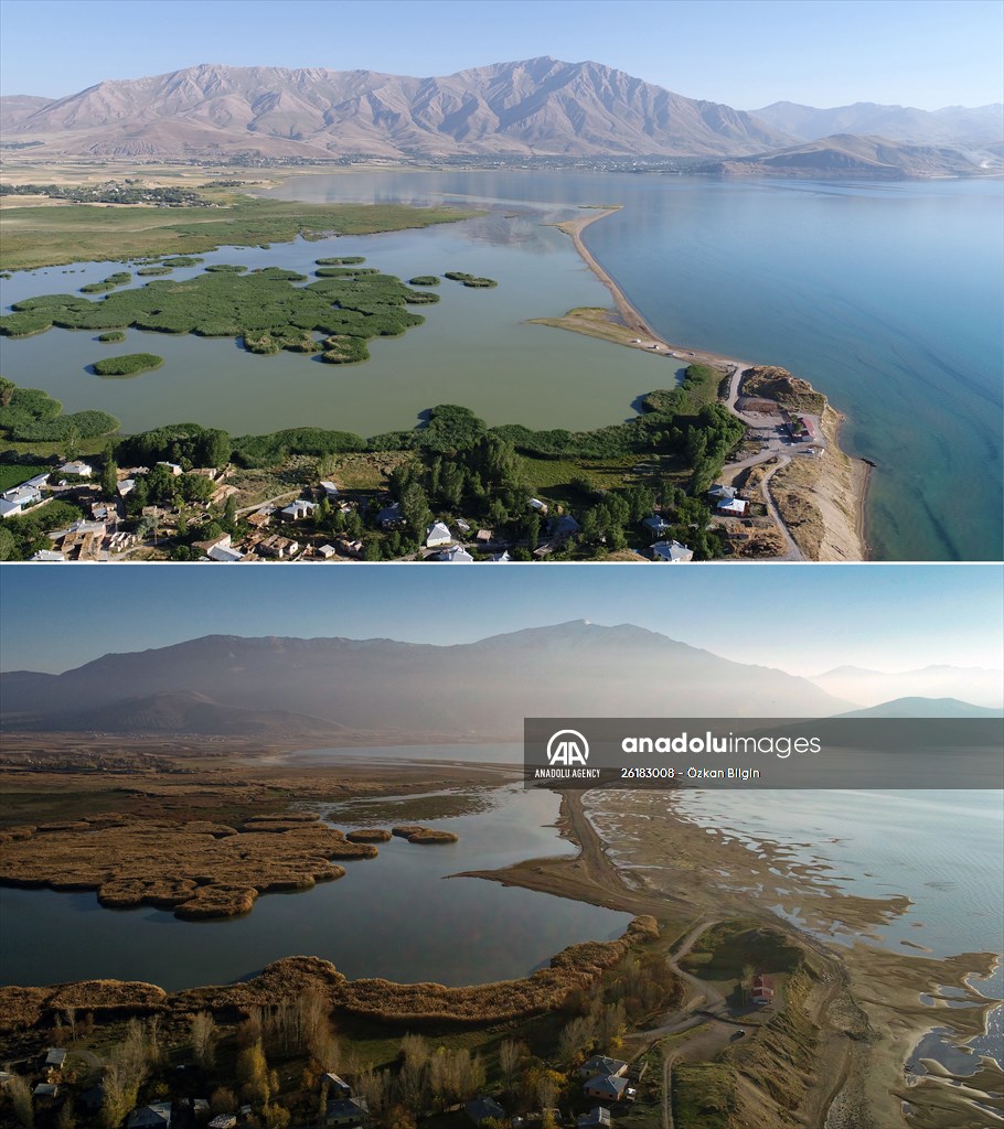 Under water areas turned into land after withdrawal of water in Lake Van