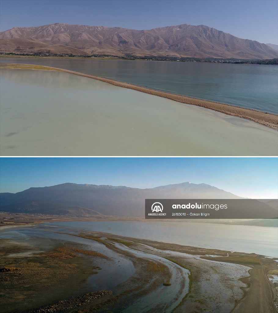 Under water areas turned into land after withdrawal of water in Lake Van