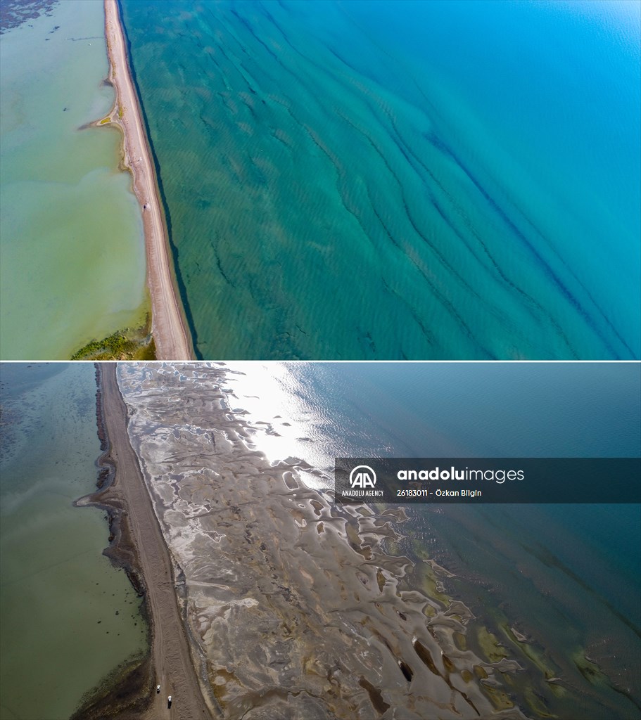 Under water areas turned into land after withdrawal of water in Lake Van