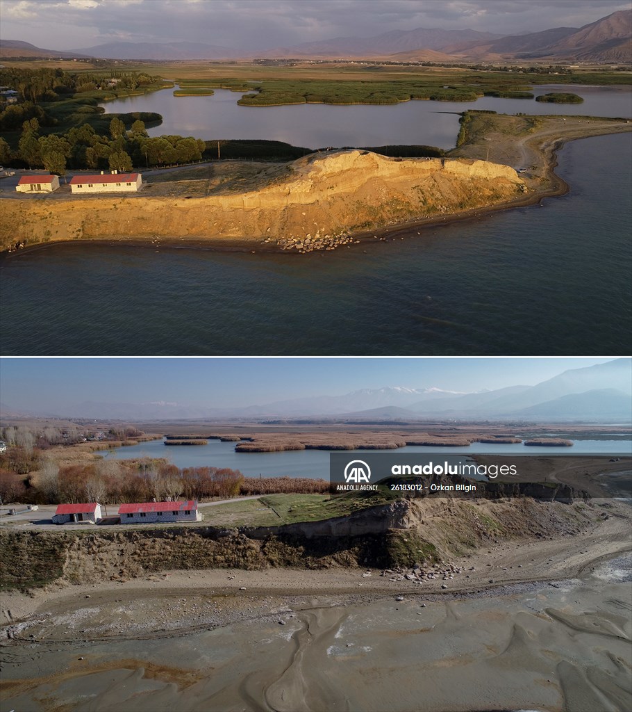 Under water areas turned into land after withdrawal of water in Lake Van