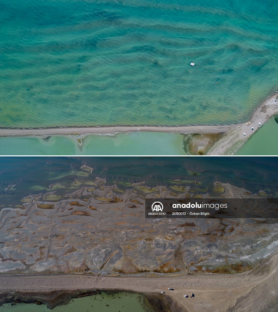 Under water areas turned into land after withdrawal of water in Lake Van