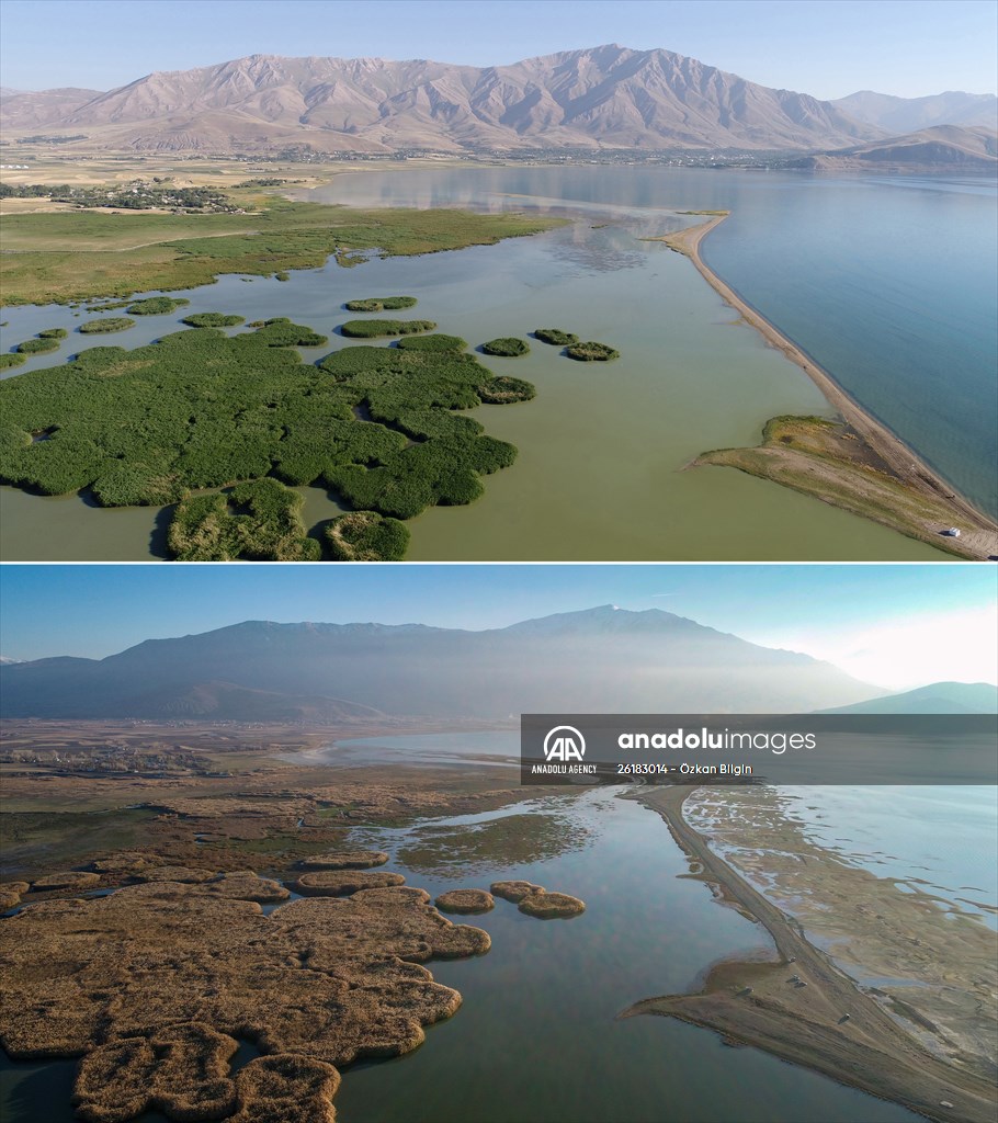 Under water areas turned into land after withdrawal of water in Lake Van