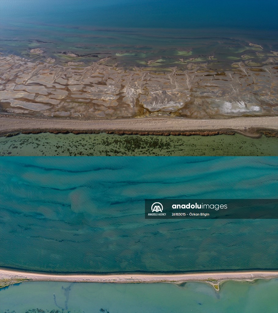 Under water areas turned into land after withdrawal of water in Lake Van