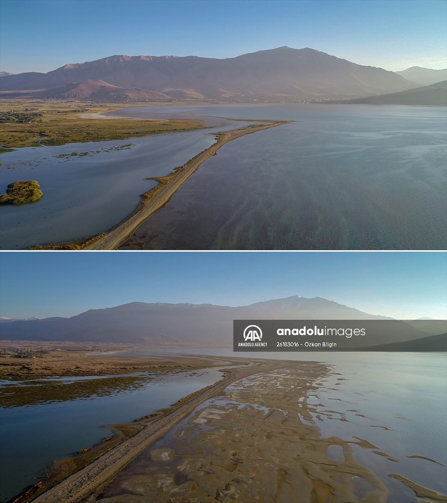 Under water areas turned into land after withdrawal of water in Lake Van